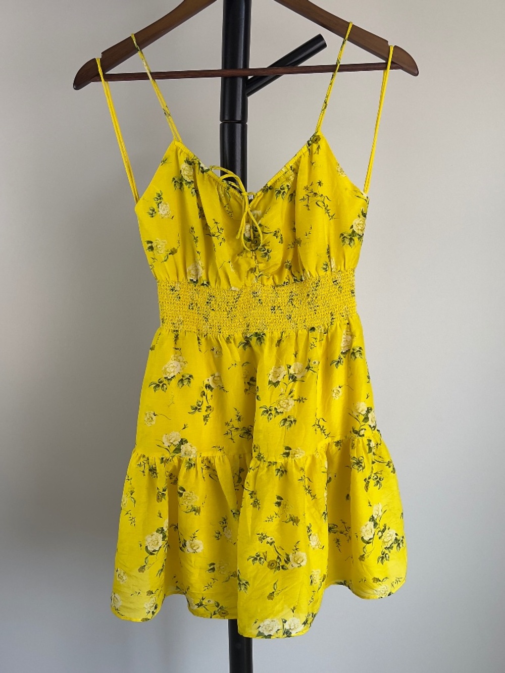 Alice + Olivia Lai Yellow Smocked Waist Floral Mini Dress 2